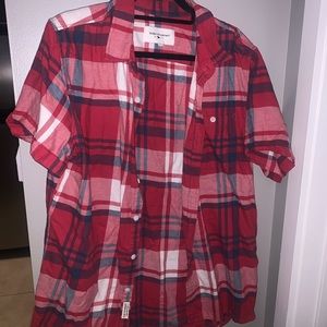 Red and white button up cotton flannels